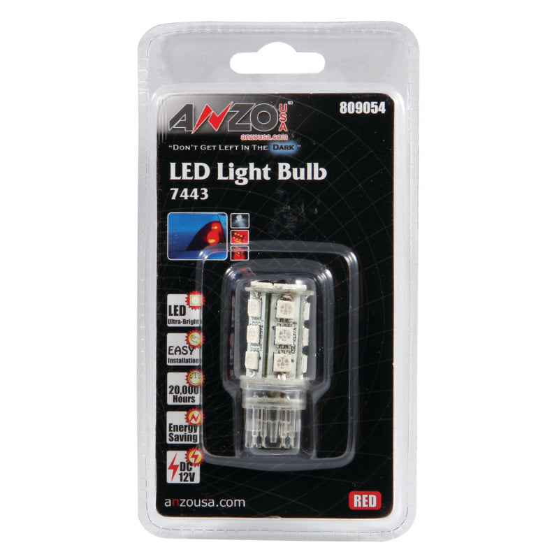 ANZO LED Bulbs Universal 7443 Red - 18 LEDs 1 3/4in Tall 809054