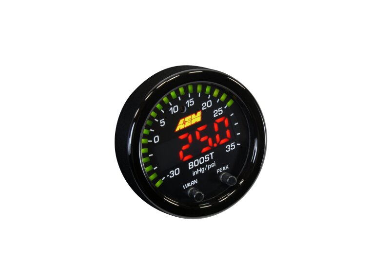 AEM Electronics X-Series Boost Pressure Gauge -30inHg-35psi / -1-2.5bar. Black Bezel &