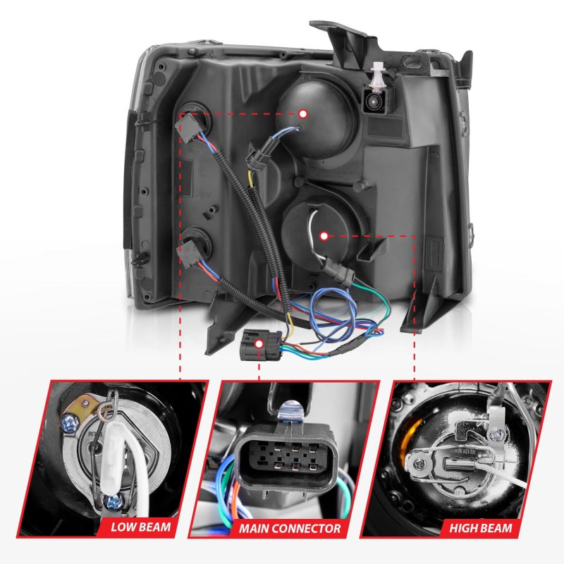 Anzo 2007-2013 Chevrolet Silverado 1500 Projector Headlights w/ Halo Black