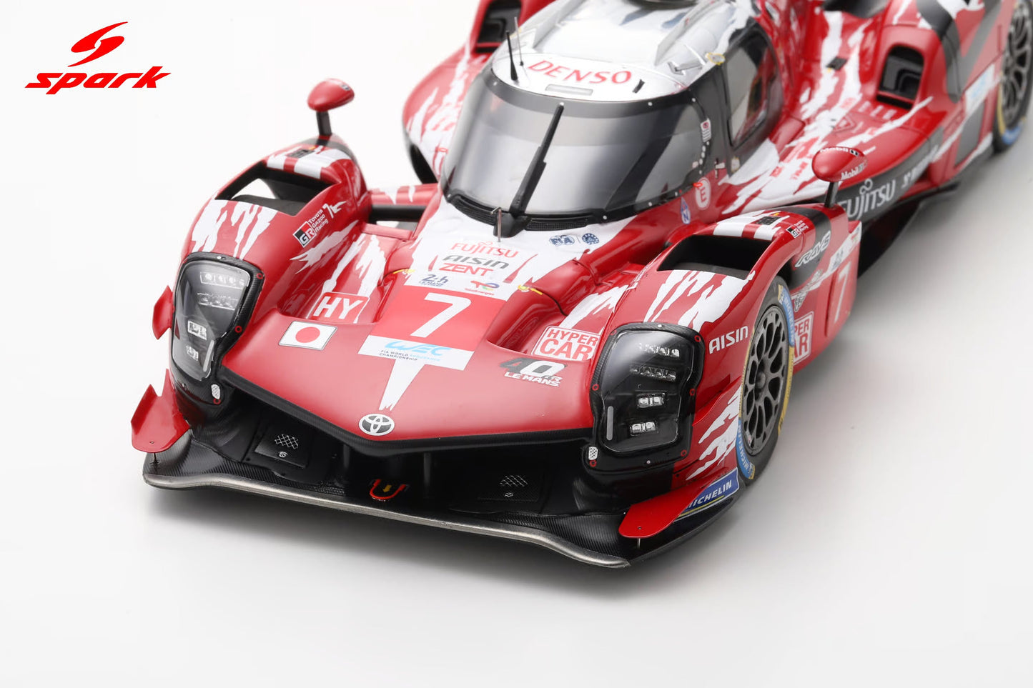 Spark Model Toyota GR010 Hybrid LMDh Team Toyota Gazoo Racing #7 WEC 24hrs Le Mans 2025 Red 1:18 WITH DISPLAY