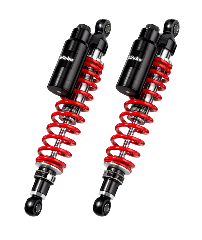 Bitubo Suspension Bitubo WMT0 Twinshocks Adj.: Spring Preload, Reb., Comp., Length 362mm, Piggyback Tank, Red Springs T0018WMT01