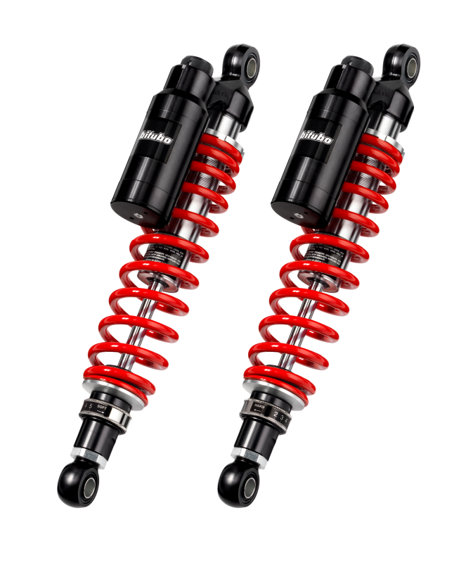 Bitubo Suspension Bitubo WMT7 Twinshocks Adj.: Spring Preload, Reb., Comp., Length 376mm, Piggyback Tank, Red Springs T0018WMT71