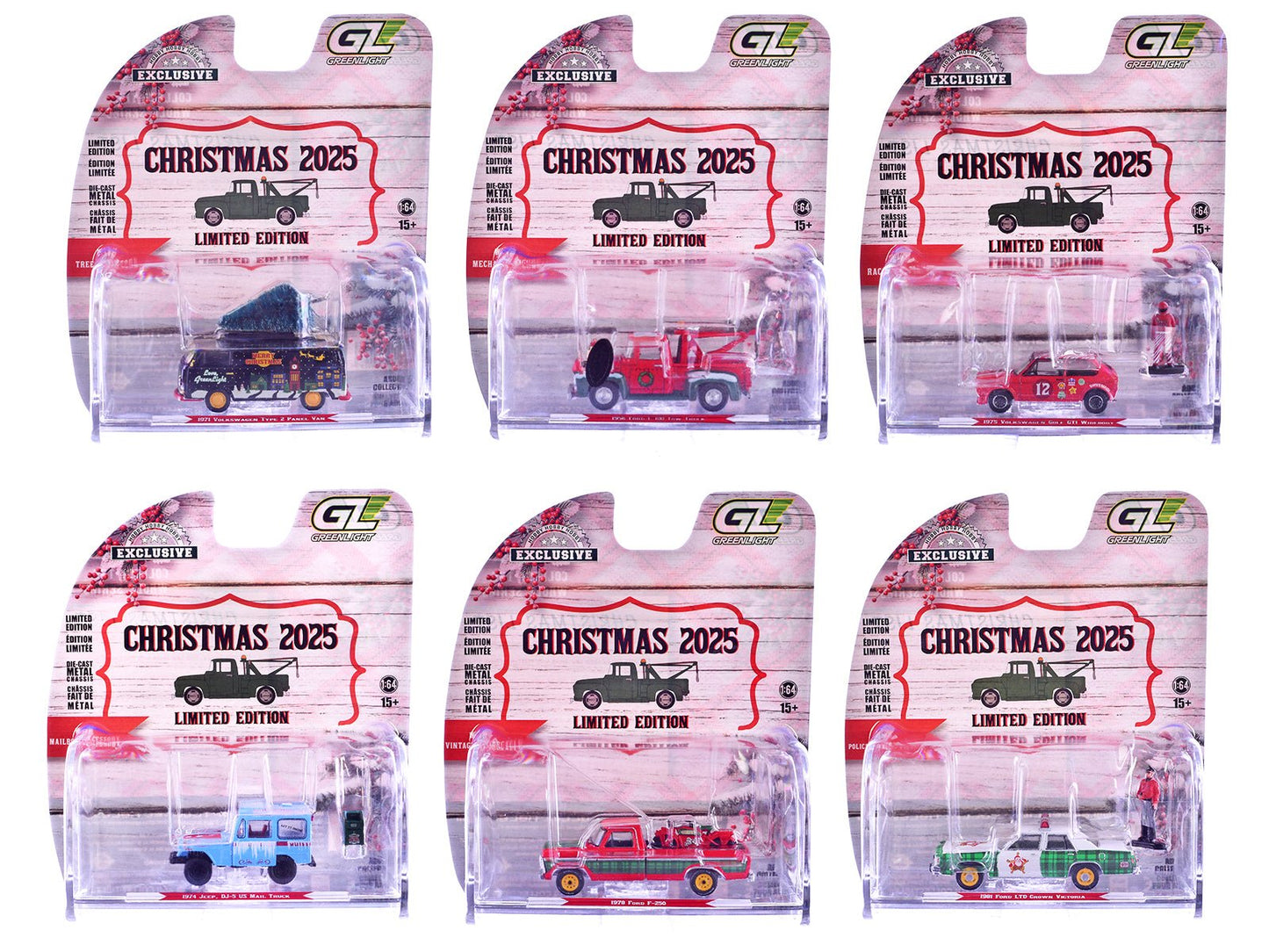 "Christmas 2025 Limited Edition" Set of 6 Cars 1/64 Diecast Model Cars by Greenlight  free shipping USA