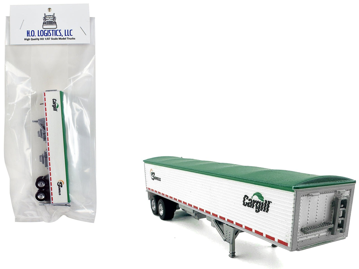 Covered Grain Trailer White with Green Tarp "SunGlo - Cargill" 1/87 (HO) Plastic Model Car by HO Logistics  free shipping USA