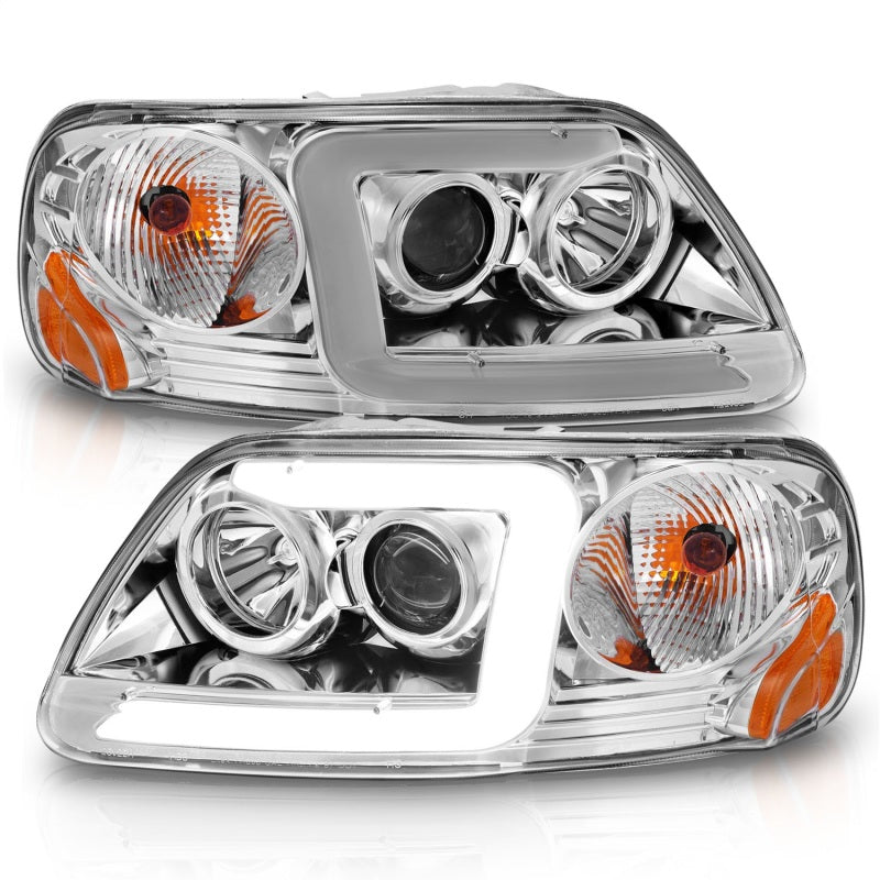 ANZO 1997-2003 Ford F-150 Projector Headlights w/ Light Bar Chrome Housing 111504