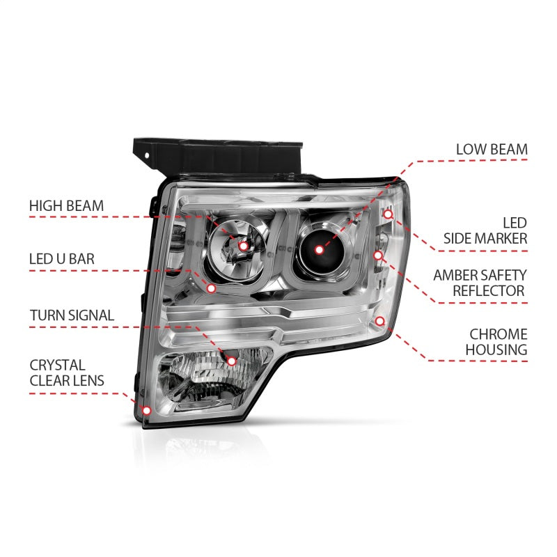 Anzo 2009-2014 Ford F-150 Projector Headlights w/ U-Bar Chrome