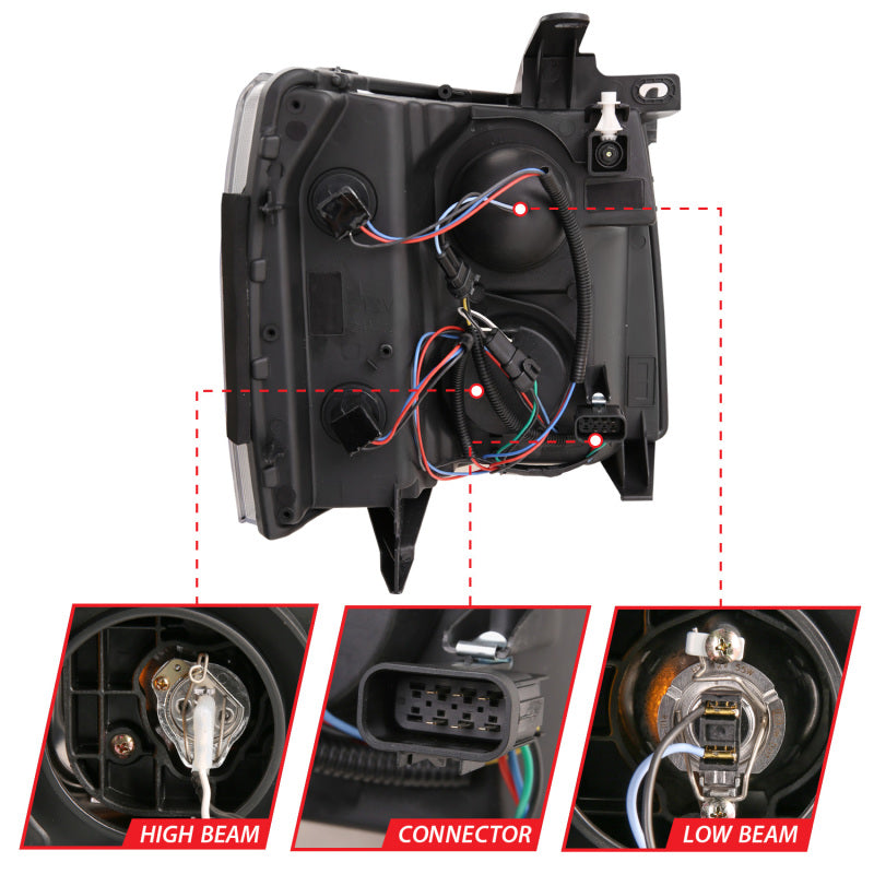 ANZO 07-13 Chevrolet Silverado 1500 Plank Style Projector Headlights Black w/ Amber 111410