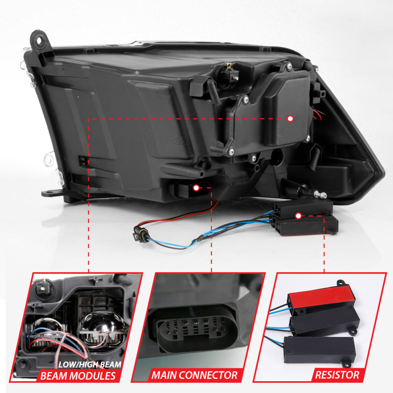 ANZO 2009-2018 Dodge Ram 1500 Led Projector Plank Style Switchback H.L Halo Chrome Amber (OE Style) 111465