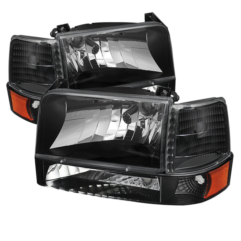 SPYDER Xtune Ford F150/Bronco 92-96 Headlights w/Corner Bumper 6pcs Amber- Black HD-JH-FB92-SET-AM-BK 5073136