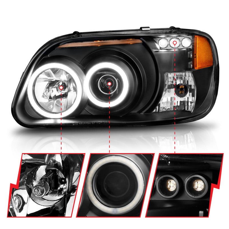 Anzo 1995-2001 Ford Explorer Projector Headlights w/ Halo Black 1 pc