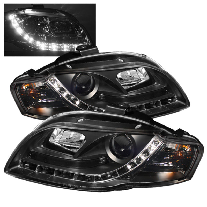 Spyder Audi A4 06-08 Projector Headlights Halogen Model Only - DRL Black PRO-YD-AA405-DRL-BK 5008572