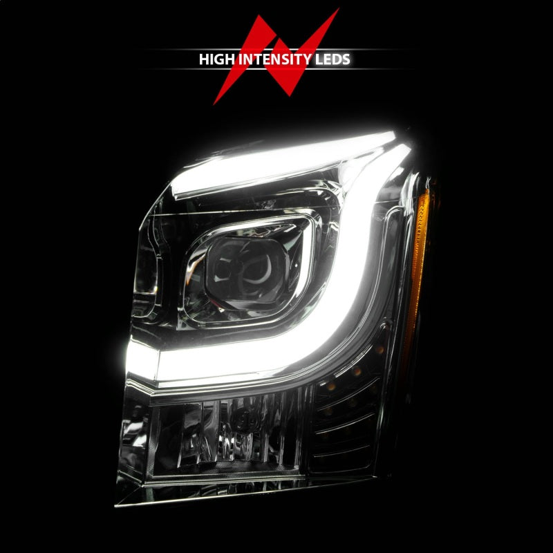 ANZO 2015-2017 GMC Yukon XL Projector Headlights W Lightbar - Chrome/Amber 111536