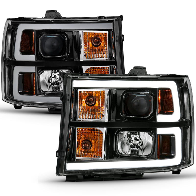 ANZO 2007-2013 Gmc Sierra 1500 Projector Headlight Plank Style Black w/ Clear Lens Amber 111482