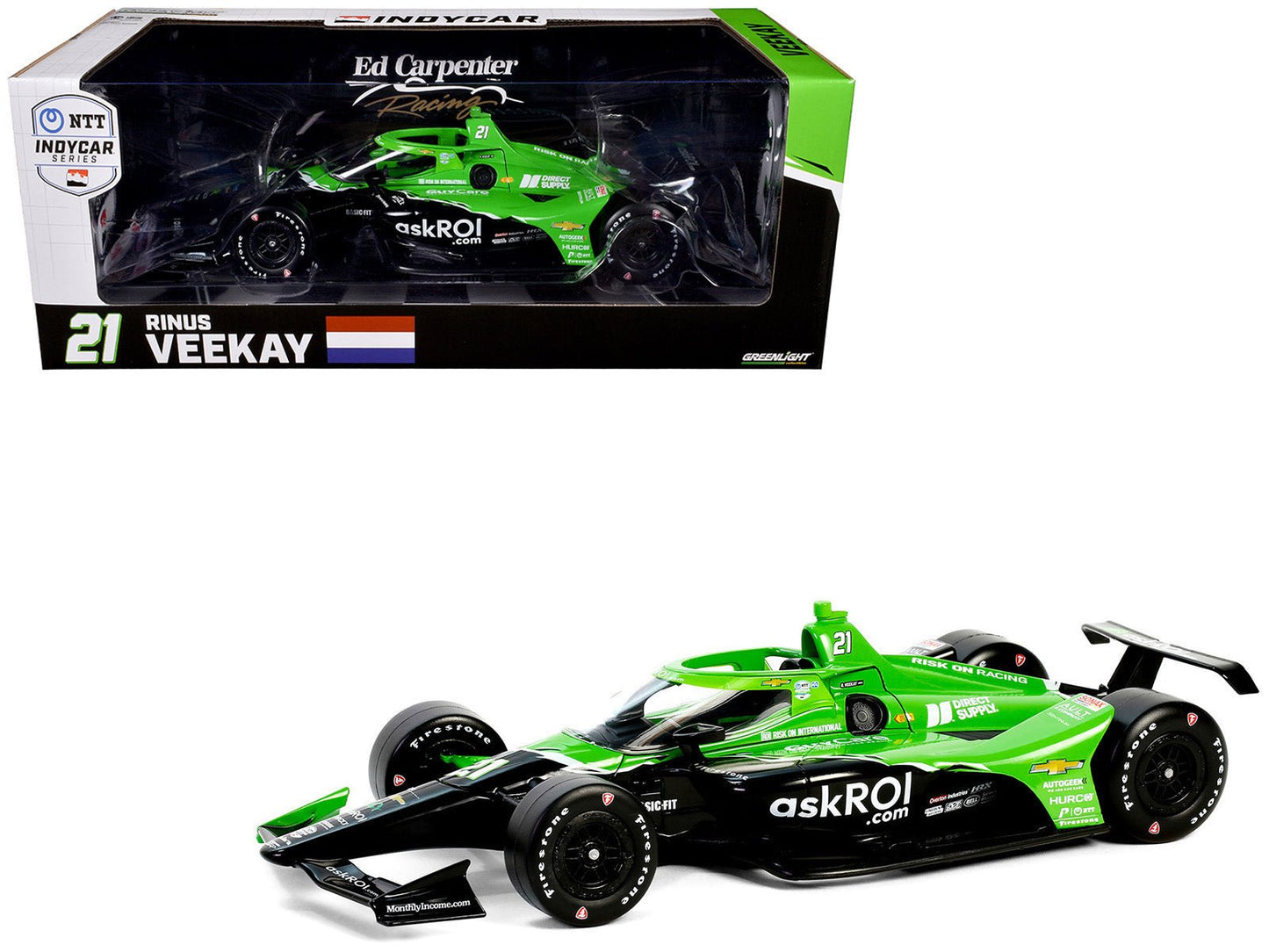 Dallara IndyCar #21 Rinus VeeKay "Risk On International" Ed Carpenter Racing "NTT IndyCar Series" (2024) 1/18 Diecast Model Car by Greenlight  free shipping USA