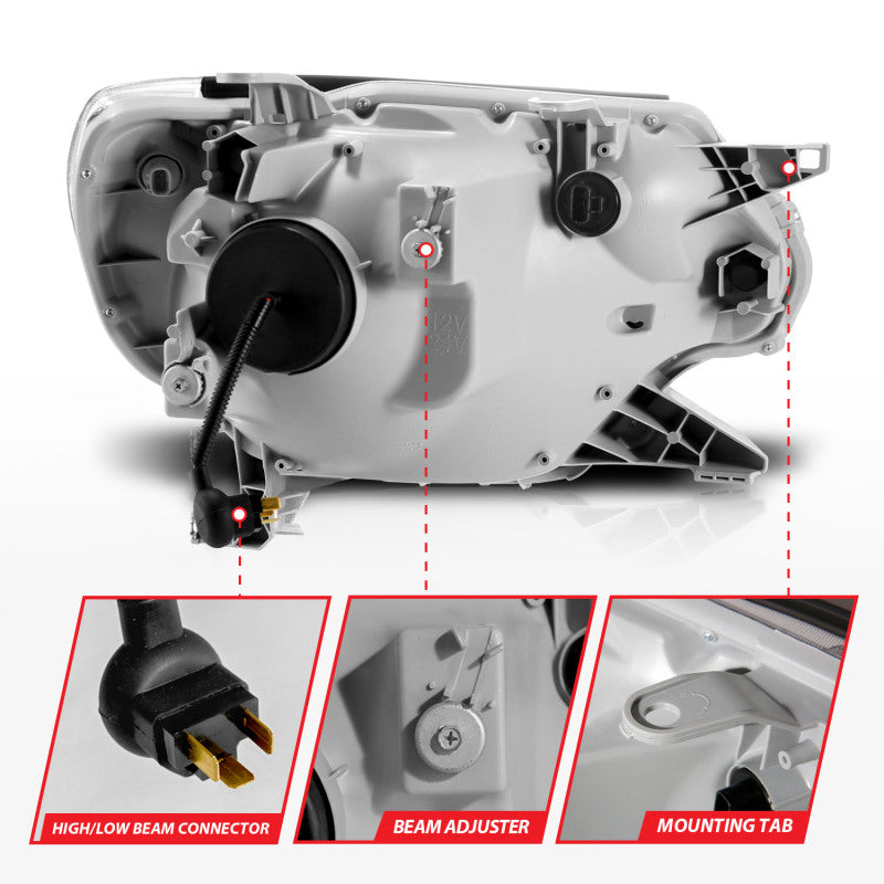 ANZO 12-15 Toyota Tacoma Projector Headlights - w/ Light Bar Switchback Chrome Housing 111557