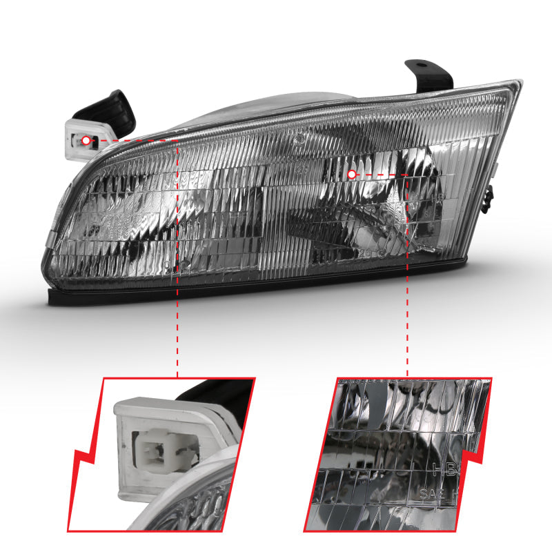 ANZO 1997-1999 Toyota Camry Crystal Headlight Chrome Amber(OE) 121555
