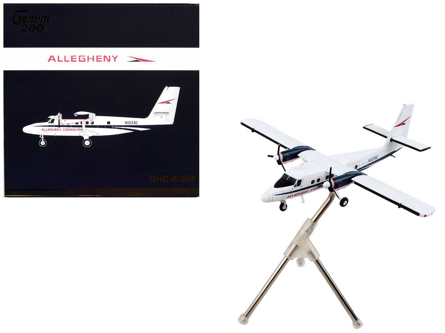 De Havilland DHC-6-300 Commercial Aircraft "Allegheny Airlines" White with Blue Stripes "Gemini 200" Series 1/200 Diecast Model Airplane by GeminiJets  free shipping USA