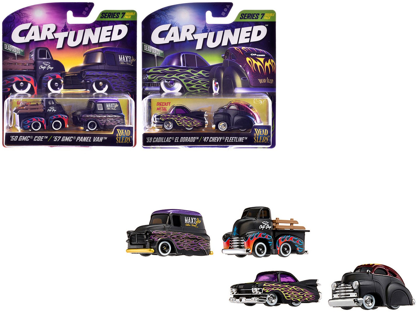 "Dead Sleds" Double Pack Series 7 Set of 4 Cars Diecast Model Cars by CarTuned  free shipping USA