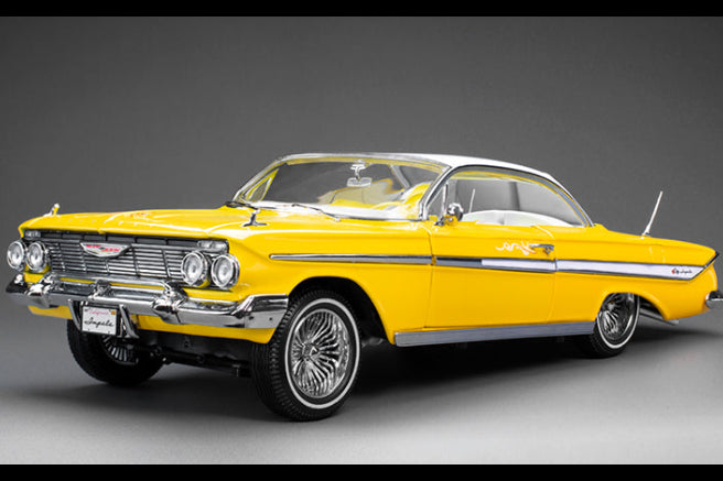 Sun-Star 1961 Chevy Impala Open Hard Top Lowrider w Movable Suspension Yellow 1:18