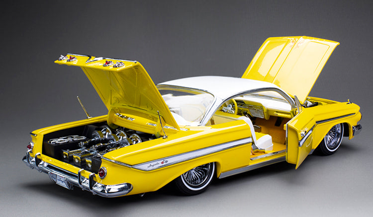 Sun-Star 1961 Chevy Impala Open Hard Top Lowrider w Movable Suspension Yellow 1:18