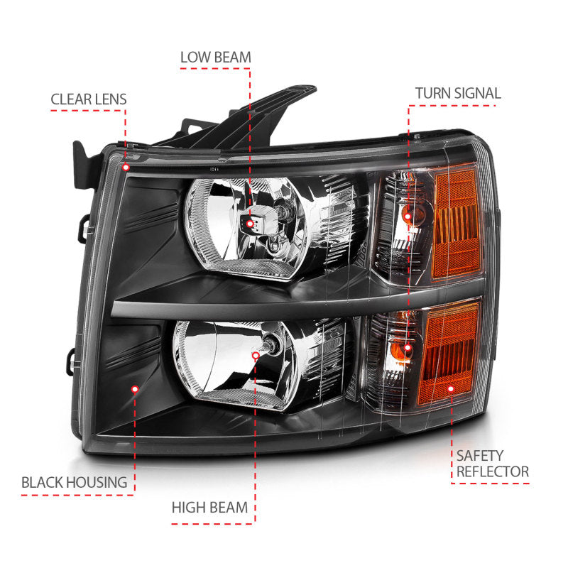 Anzo Chevy Silverado 07-13 Crystal Headlight Black Amber