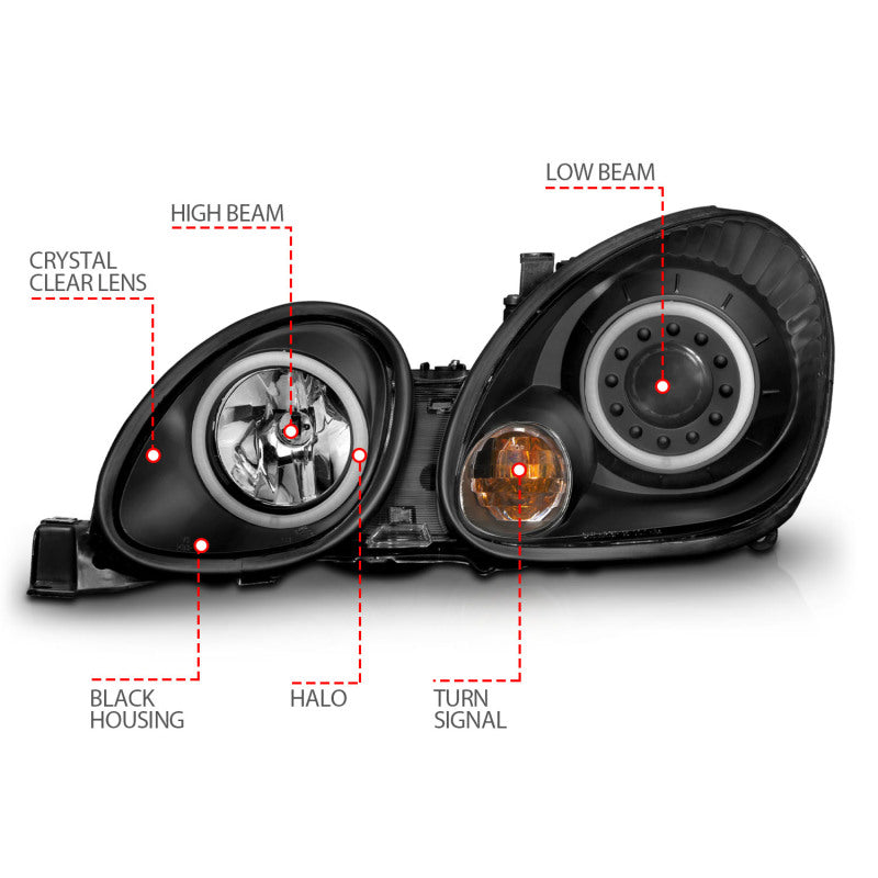 Anzo 1998-2005 Lexus Gs300 Projector Headlights w/ Halo Black