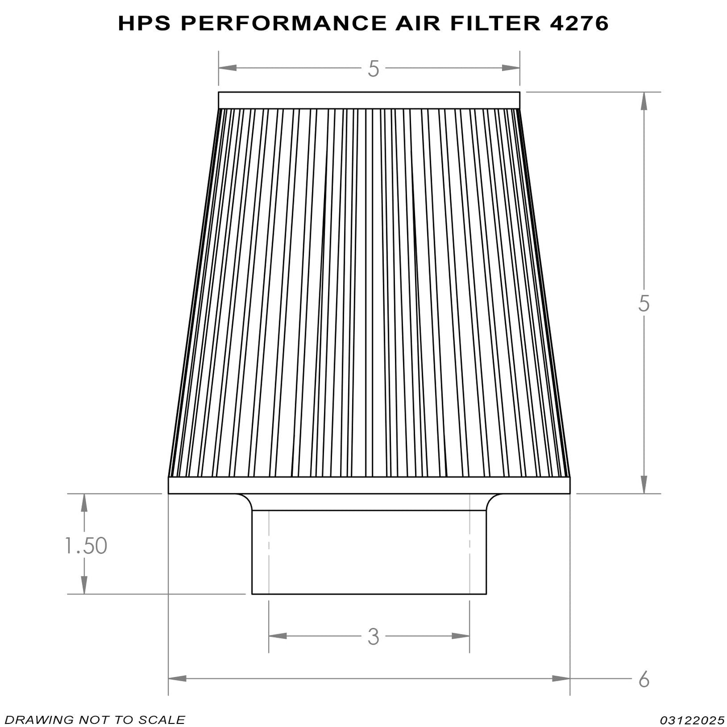 HPS Performance 3" Air Filter, 6.5" Length, 6" Base, 5" Top HPS-4276