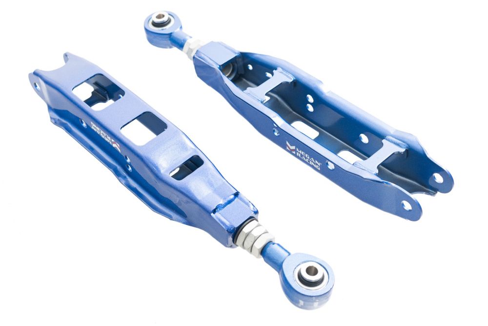 Megan Racing - Rear Lower Camber Arm for 2007-2020 Subaru WRX / WRX STI Adjustable Spherical Bushings Stamped Steel Direct Bolt-On 1-Year Warranty