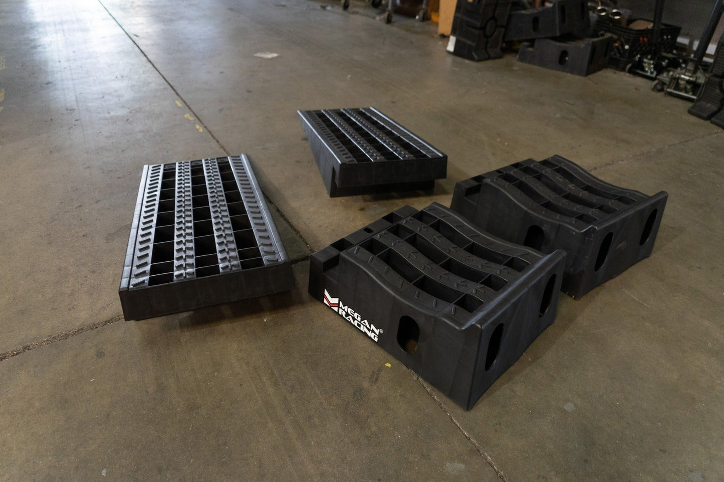 Megan Racing Low Profile Drive-On Ramps - Universal 65mm Raise, 5000lbs Load, Black MR-RAMP-01