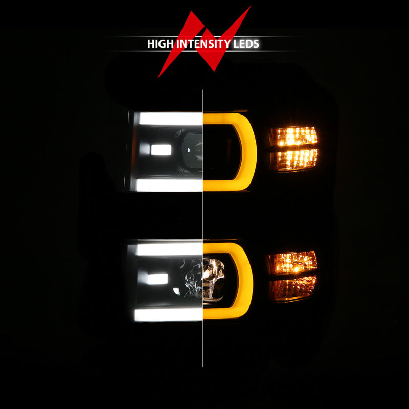 ANZO 14-15 Chevy Silverado 1500 Black Dual Switchback+Sequential LED Tube Sq. Projector Headlights 111617