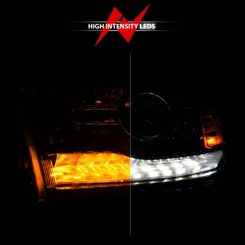 ANZO 09-18 Dodge 1500-3500 LED Plank Style Headlights w/Switchback+Sequential Hyper Black (OE Style) 111608