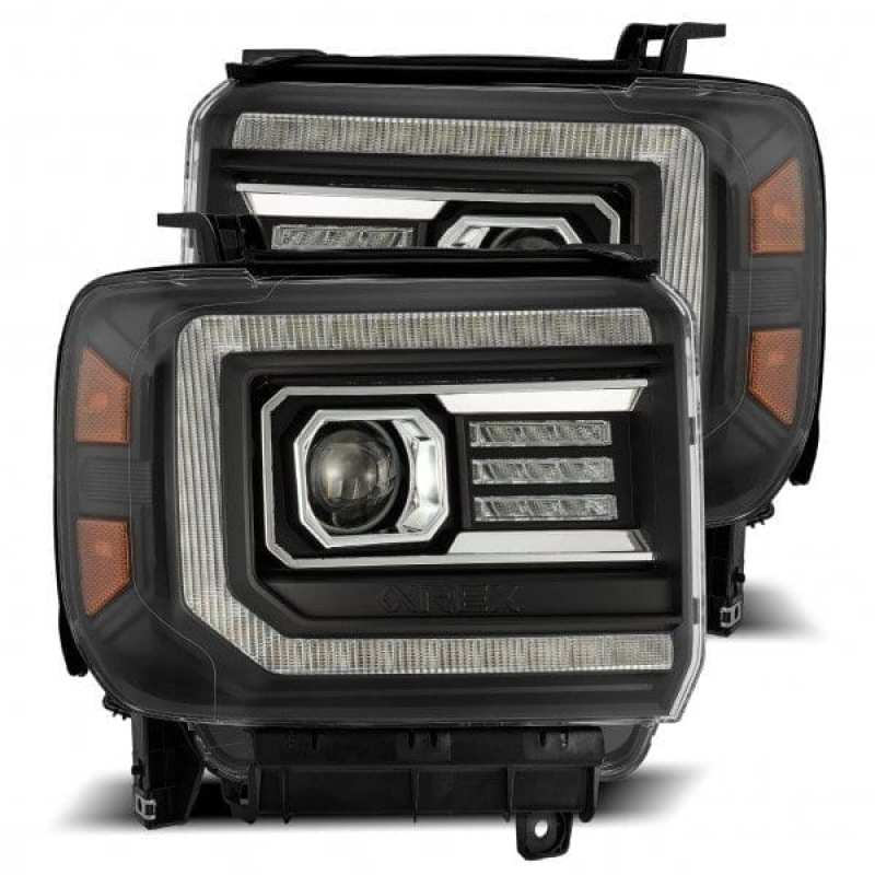 AlphaRex 14-18 GMC Sierra LUXX LED Proj Headlights Plank Style Black w/Activ Light/Seq Signal/DRL 880615 *Discontinued