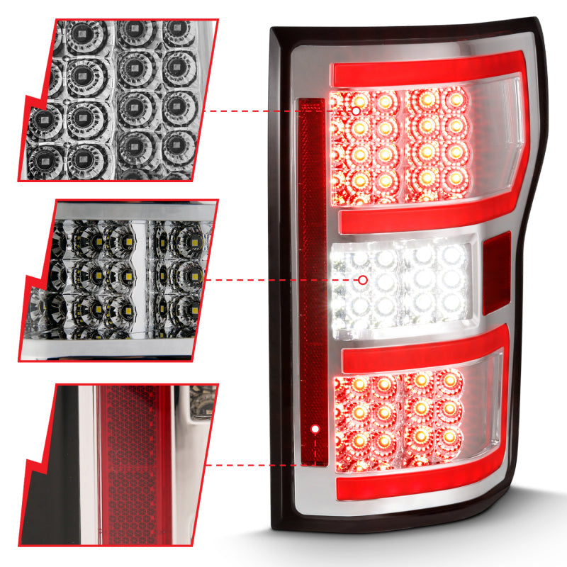 ANZO 2018-2019 Ford F-150 LED Taillight Chrome (Red Light Bar) (w/ Sequential) 311316