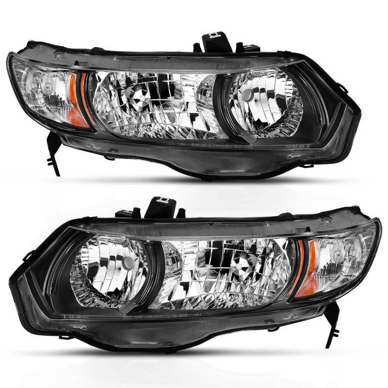 ANZO 2006-2009 Honda Civic 2 Door Crystal Headlight Black Amber (OE Replacement) 121546