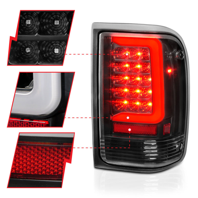 ANZO 1993-1997 Ford  Ranger LED Tail Lights w/ Light Bar Black Housing Clear Lens 311359