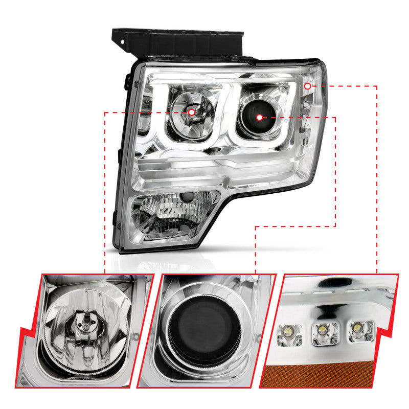 Anzo 2009-2014 Ford F-150 Projector Headlights w/ U-Bar Chrome