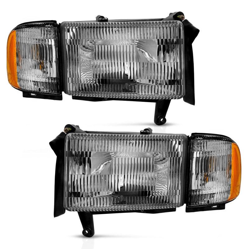 ANZO 1994-2002 Dodge Ram Crystal Headlight Chrome Amber With Corner Light (OE Replacement) 111456