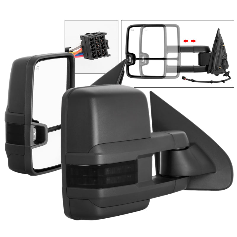 SPYDER xTune Chevy Silverado 14-16 Heated Smoke LED Signal Telescoping Mirrors MIR-CSIL14S-G2-PWH-SM-SET 9936739
