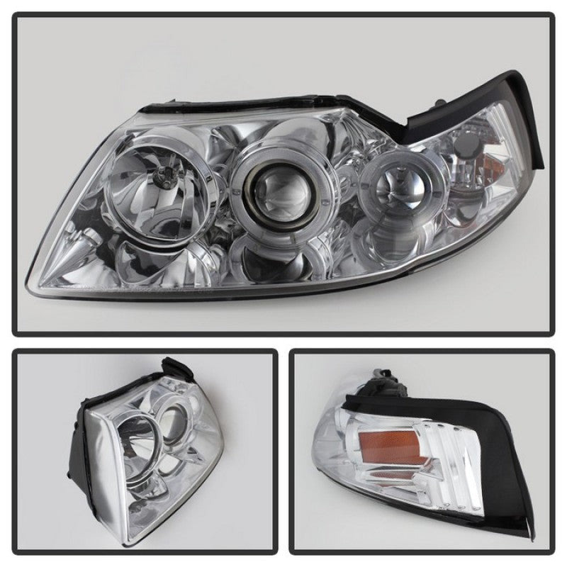 Spyder Ford Mustang 99-04 Projector Headlights LED Halo Chrome High H1 Low H1 PRO-YD-FM99-1PC-AM-C 5010452