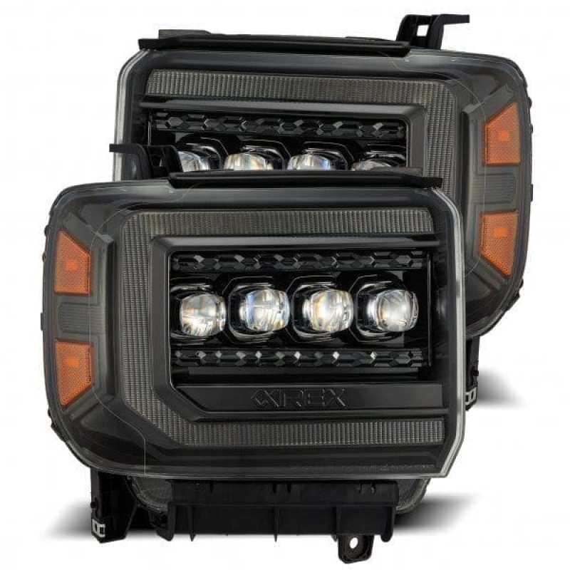 AlphaRex 14-18 GMC Sierra NOVA LED Proj Headlights Plnk Style Alpha Blk w/Activ Light/Seq Signal/DRL 880616 *Discontinued