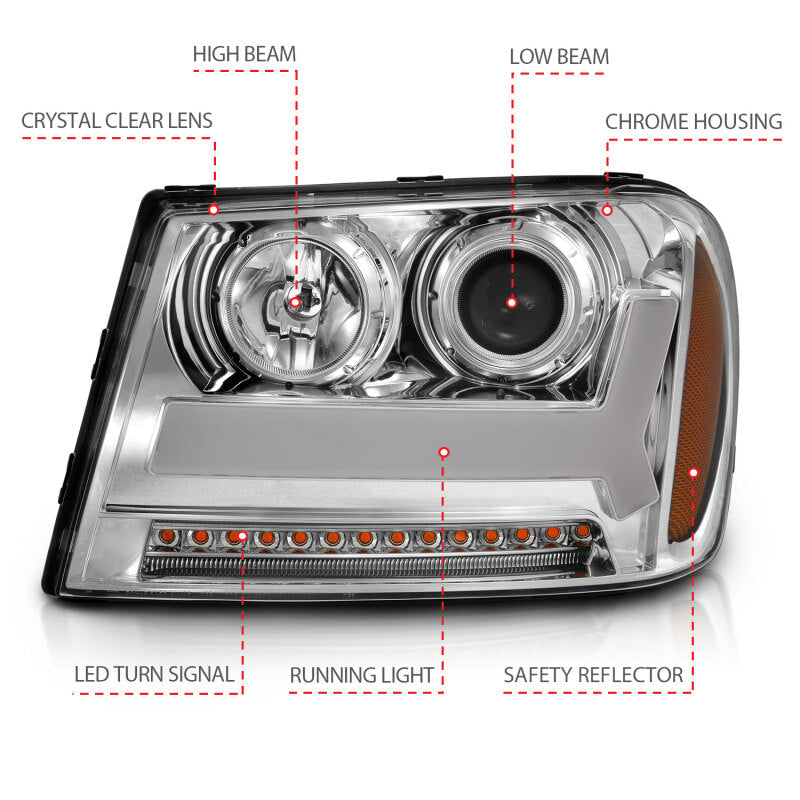 ANZO 2006-2009 Chevrolet Trailblazer Projector Headlights w/ Plank Style Design Chrome w/ Amber 111391