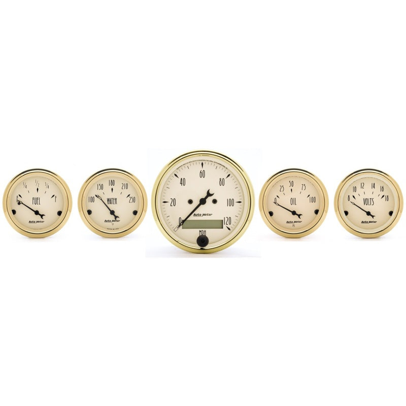 AutoMeter Gauge Kit 5 Pc. 3-1/8in. & 2-1/16in. Elec. Speedometer Golden Oldies 1502