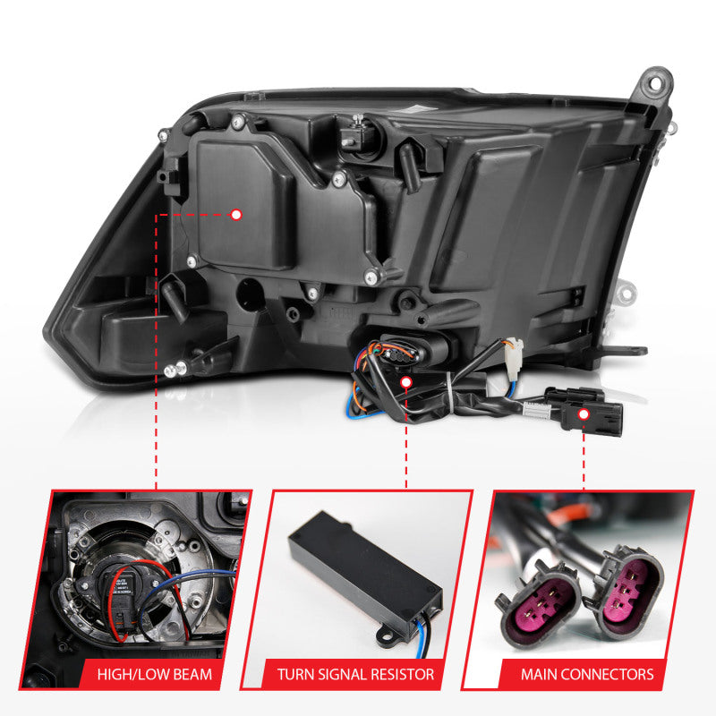 ANZO 2009-2018 Dodge Ram 1500 Projector Headlights Plank Style Halo w/Switchback Matte Black 111489