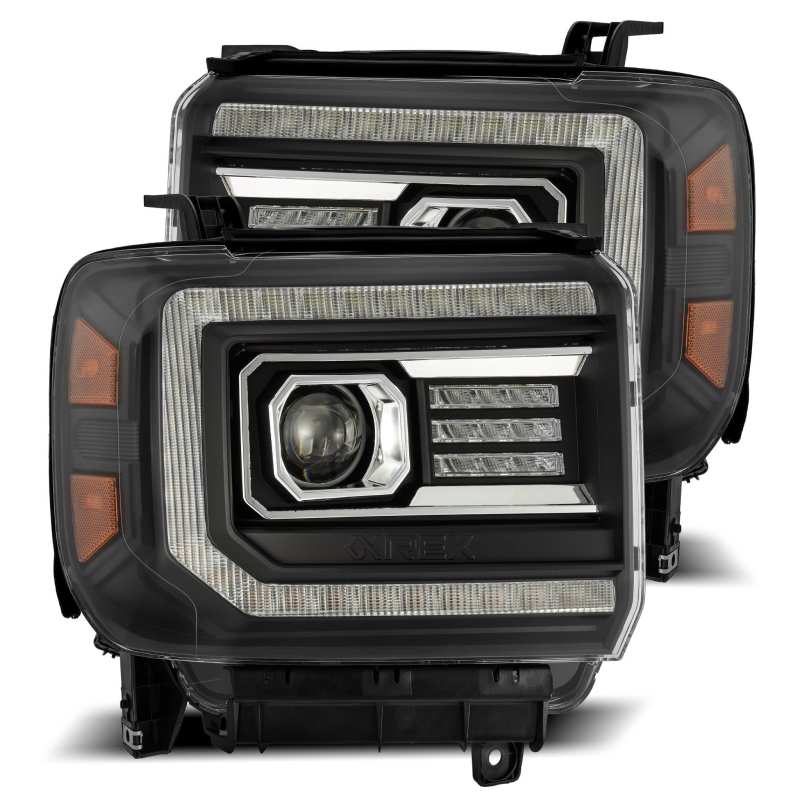 AlphaRex 14-18 GMC Sierra LUXX LED Proj Headlights Plank Style Black w/Activ Light/Seq Signal/DRL 880615 *Discontinued