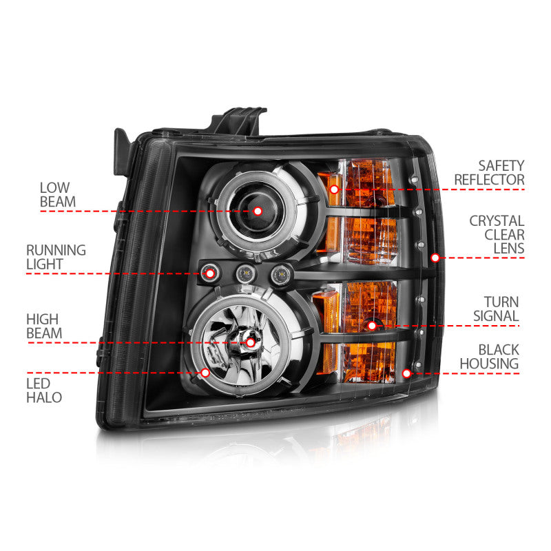 Anzo 2007-2013 Chevrolet Silverado 1500 Projector Headlights w/ Halo Black