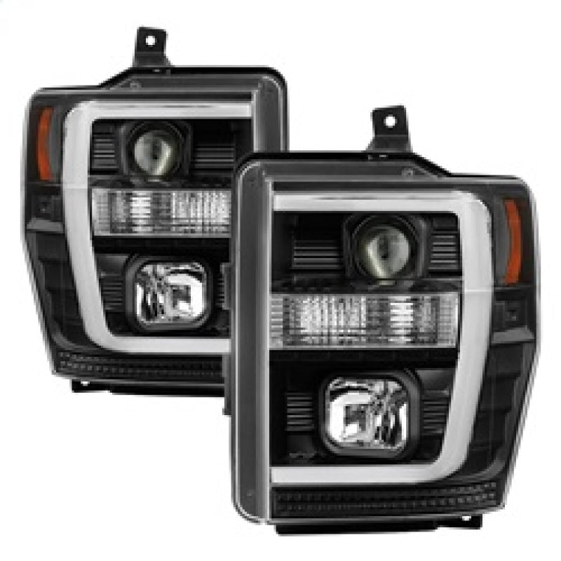 Spyder 08-10 Ford F-250 Projector Headlights V2 - Light Bar DRL LED - Black PRO-YD-FS08V2-LB-BK 5084477