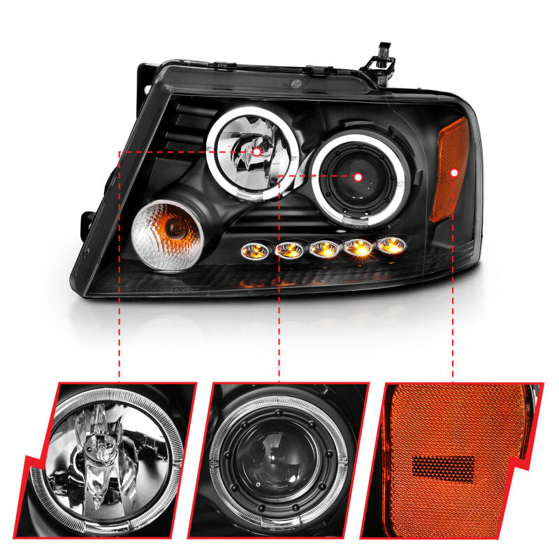 Anzo 2004-2008 Ford F-150 Projector Headlights w/ Halo and LED Black G2