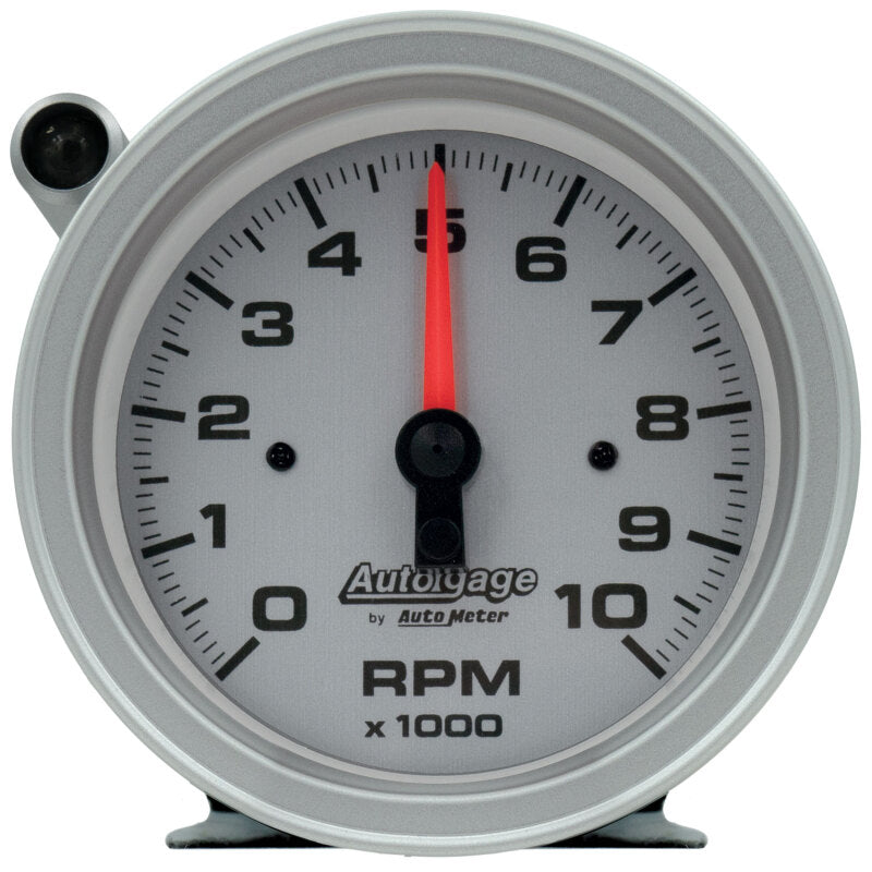 AutoMeter Tachometer Gauge 10K RPM 3 3/4in Pedestal w/Ext. Shift-Light - Silver Dial/Black Case 233909