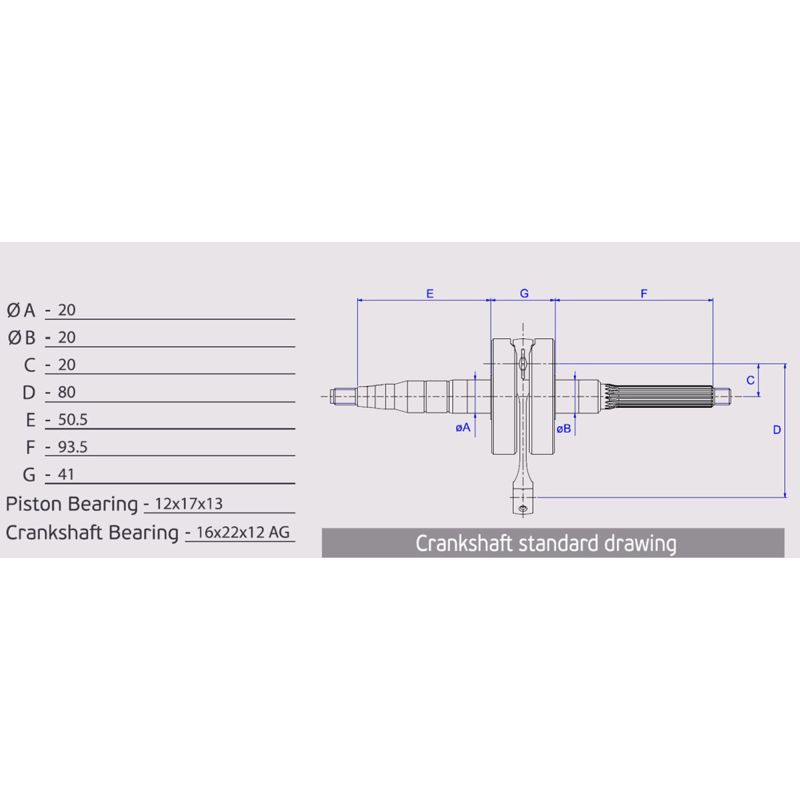 Athena 04-08 Aprilia 50 12mm Pin Bore Crankshaft 068914