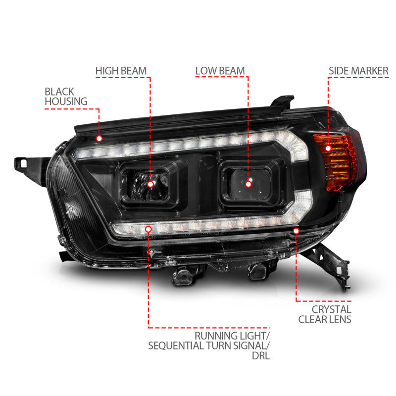 ANZO 10-13 Toyota 4Runner Projector Headlights - Black 111602
